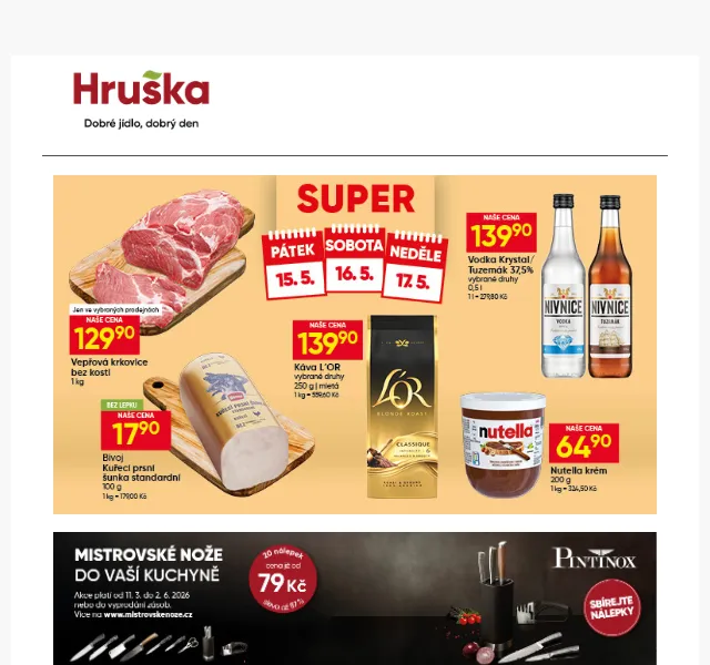 Hruška: Káva L'OR 139,90 Kč + potraviny | Květen 2026