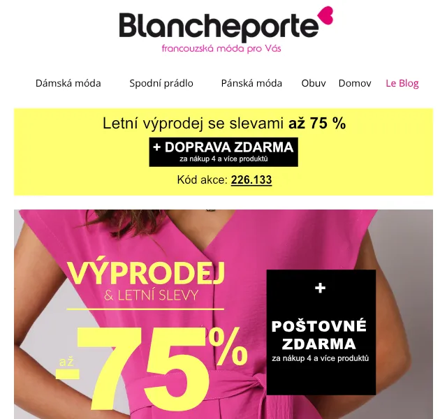 Blancheporte: až -75 % sleva + doprava zdarma – červenec 2026