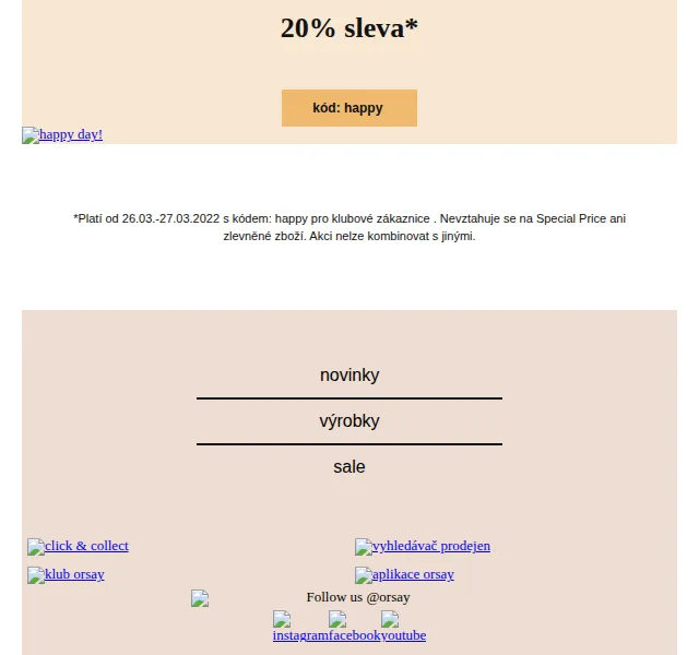 orsay slevy: 20 % na všechno – březen 2026 | Nuslet.cz