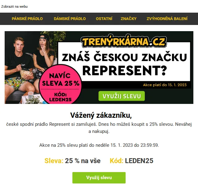 Lukáš z Trenýrkárna.cz: Sleva 25 % na Represent – červenec 2026 | Nuslet.cz