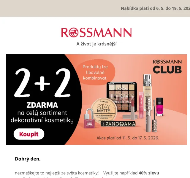 ROSSMANN: Slevy až 40 % na kosmetiku – květen 2026