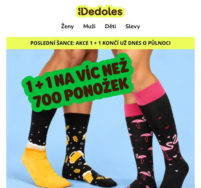 Dedoles.cz: 1+1 ZDARMA na ponožky – říjen 2026