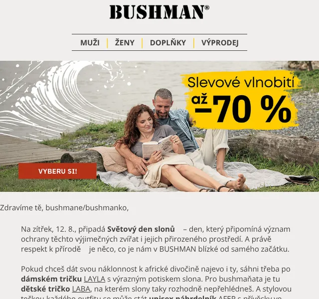 BUSHMAN: až 70 % sleva na letní kolekci – srpen 2026