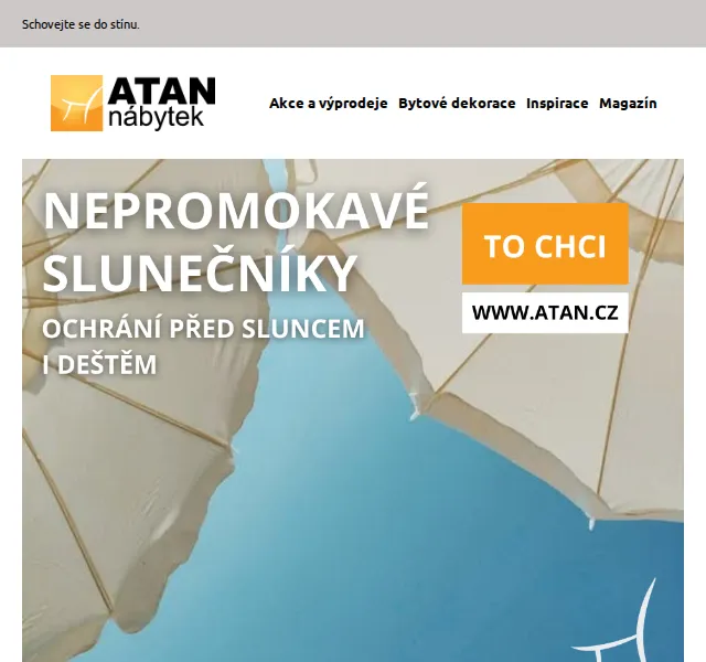 ATAN nábytek: nepromokavé slunečníky od 1 410 Kč – červen 2026 | Nuslet.cz