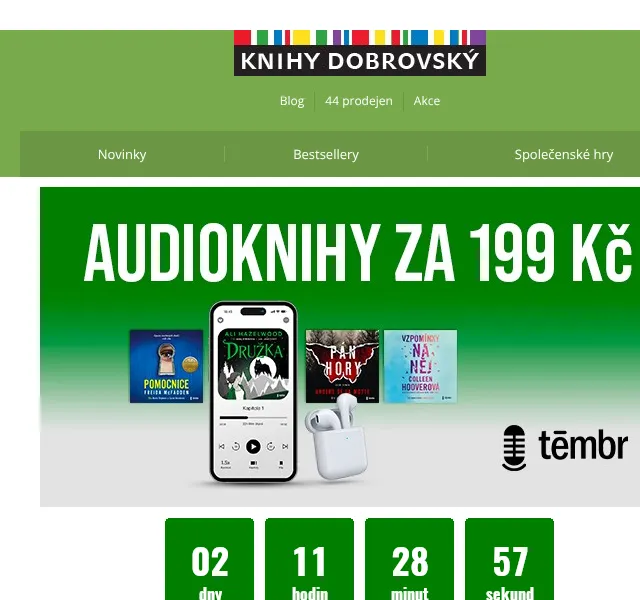 KnihyDobrovsky.cz: Audioknihy od Témbru za 199 Kč – duben 2026
