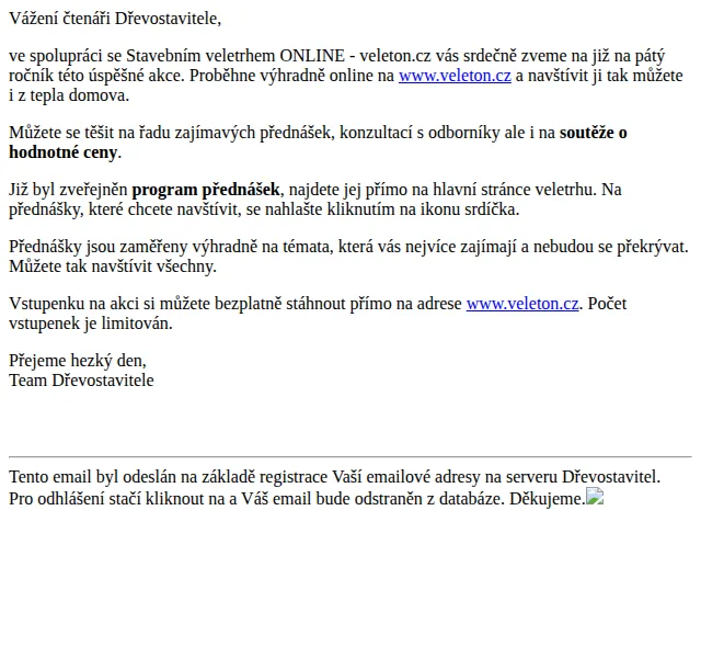 Dřevostavitel: Volná vstupenka na Stavební Veletrh ONLINE – červen 2026 | Nuslet.cz