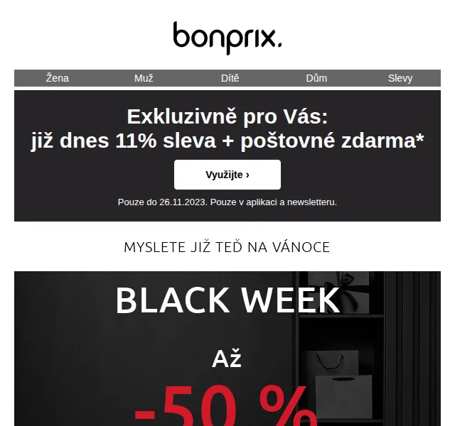 bonprix Black Week – slevy až 50 % a 11 % navíc + doprava zdarma | Nuslet.cz