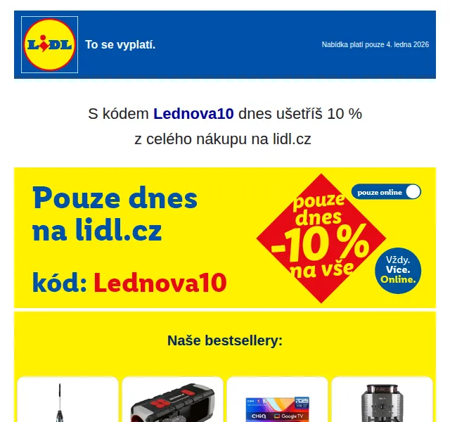 Lidl: 10 % sleva na celý nákup – duben 2026 | Nuslet.cz