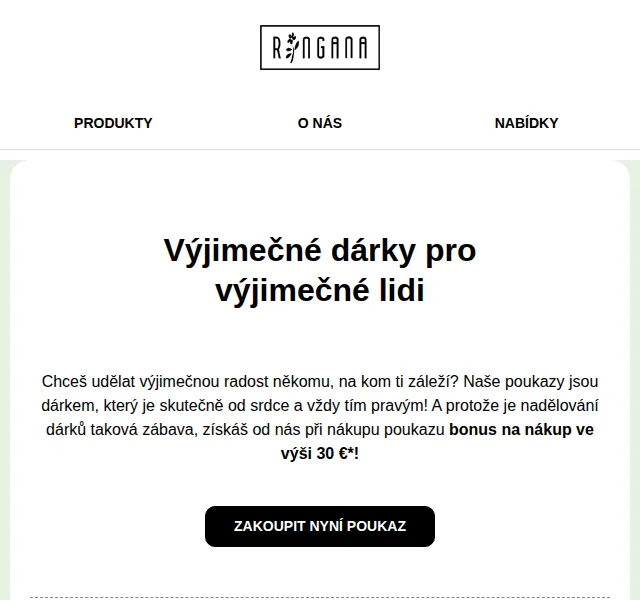RINGANA: Bonus 30 € k dárkovým poukazům – červen 2026 | Nuslet.cz