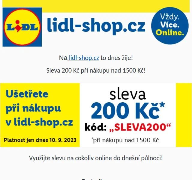 Lidl: Sleva 200 Kč při nákupu nad 1500 Kč – červen 2026 | Nuslet.cz