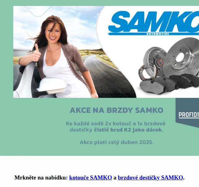 Profidíly, s.r.o.: Čistič brzd zdarma k brzdovým sadám SAMKO – červenec 2026 | Nuslet.cz