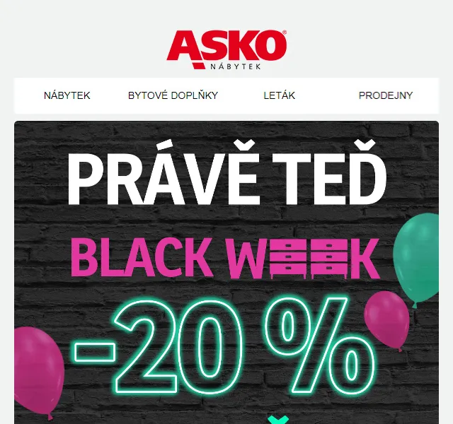 Asko Nábytek: sleva 20 % na vše – červen 2026 | Nuslet.cz