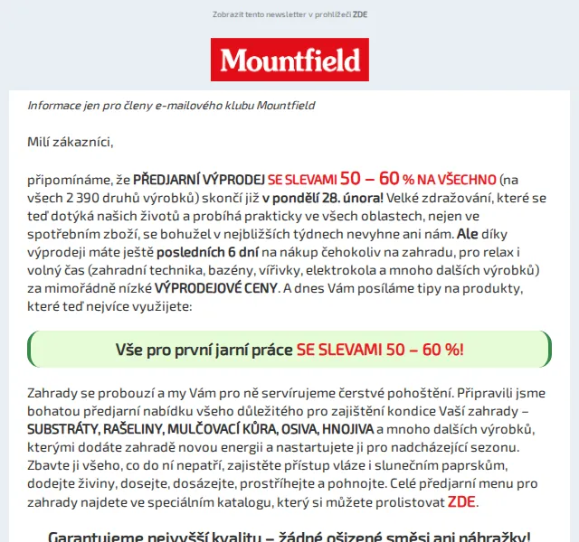 Mountfield: Slevy 50–60 % na vše – červen 2026 | Nuslet.cz
