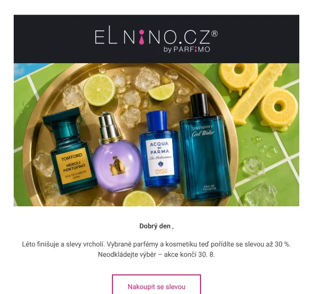 Elnino.cz: parfémy a kosmetika do -30 % – srpen 2026