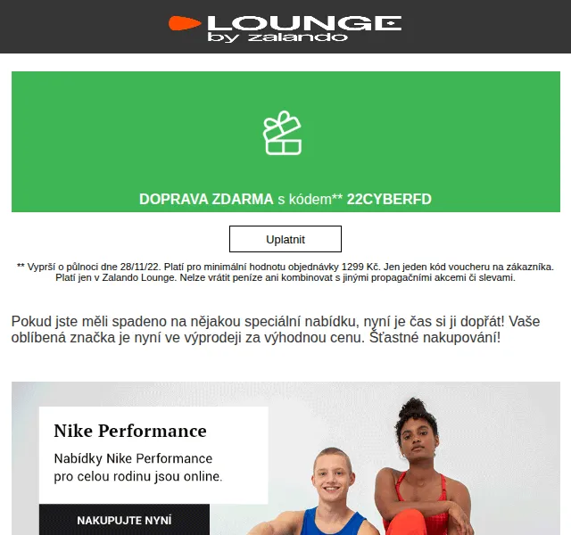Lounge by Zalando: doprava zdarma s kódem 22CYBERFD – červen 2026 | Nuslet.cz