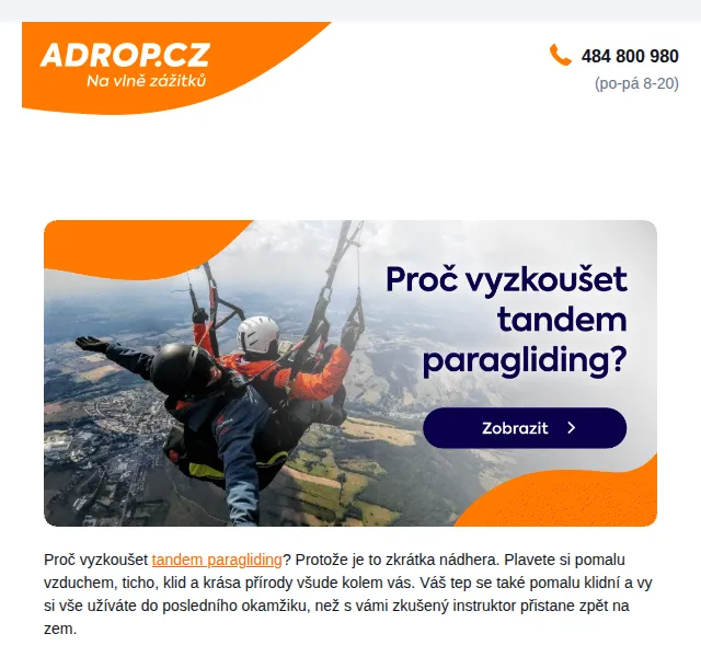 Adrop: Tandem paragliding od 1 699 Kč – červen 2026 | Nuslet.cz