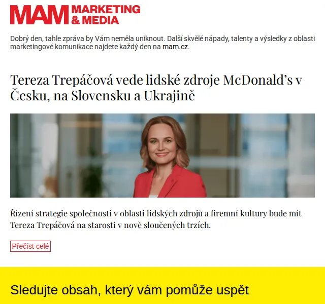 Marketing & Media: Tereza Trepáčová novou ředitelkou HR McDonald's – červen 2026 | Nuslet.cz