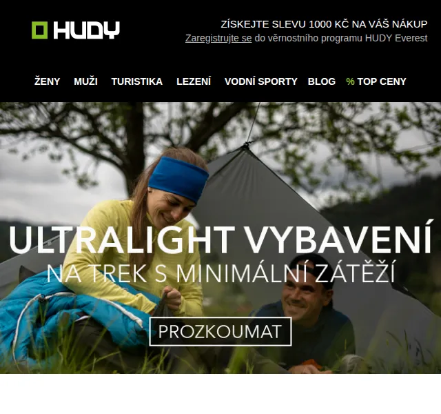 Hudy: Ultralight vybava na trek – sleva až 1000 Kč | Srpen 2026