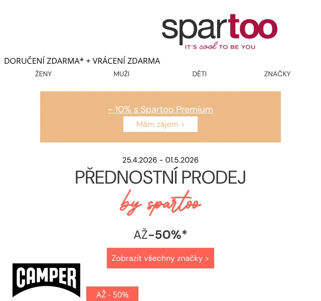 Spartoo.cz: Až -50% na Timberland, Vans, Skechers – duben 2026