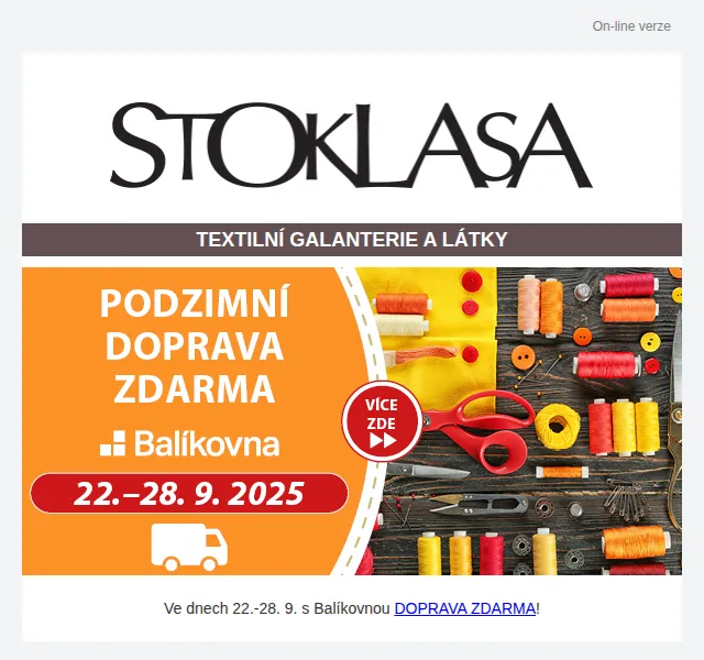 Stoklasa: Doprava zdarma na příze – září 2026 | Nuslet.cz