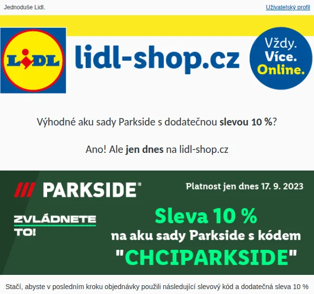 Lidl: Extra sleva 10% na aku sady Parkside – červenec 2026 | Nuslet.cz
