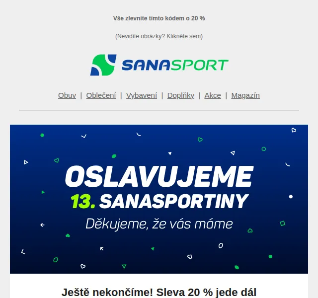 Sanasport: 20% sleva na vše k 13. narozeninám – červen 2026 | Nuslet.cz
