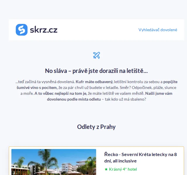 Skrz: Dovolená z Prahy, Brna, Ostravy – slevy až 50 % – červen 2026 | Nuslet.cz