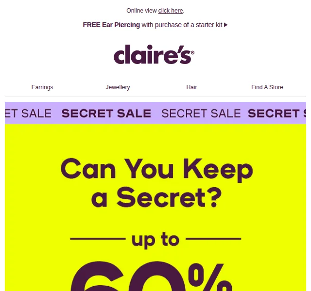 Claire's: Secret Sale až 60 % sleva – červen 2026 | Nuslet.cz