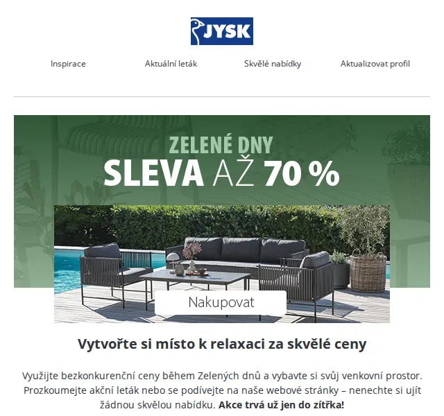 JYSK: Zahradní nábytek se slevou až 70 % – červen 2026 | Nuslet.cz