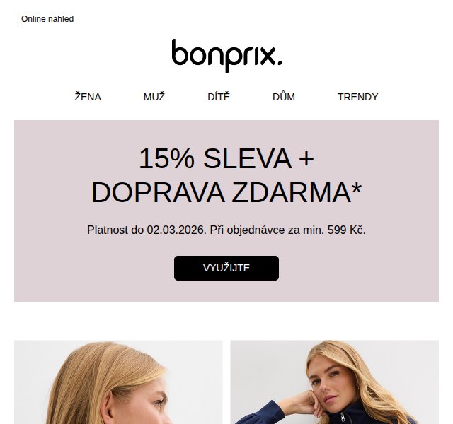 Bonprix: 15% sleva + doprava zdarma – březen 2026