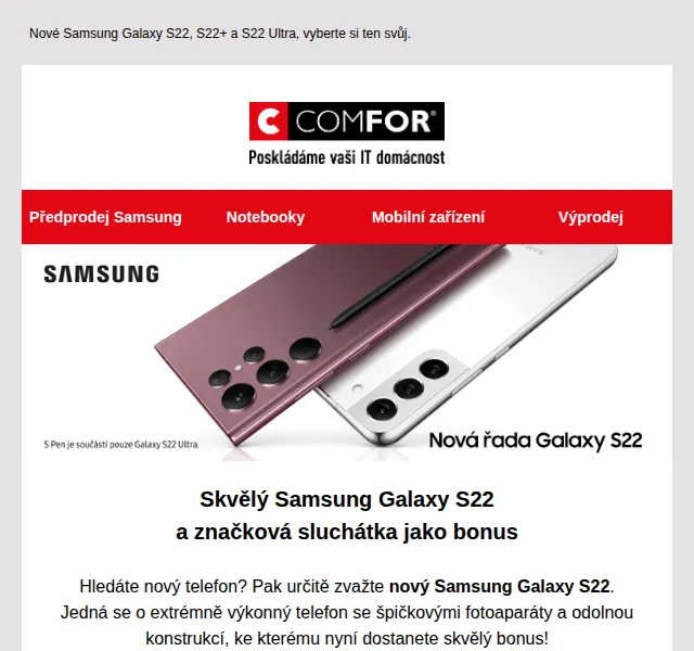Comfor: Samsung S22 se sluchátky Galaxy Buds Pro – červen 2026 | Nuslet.cz