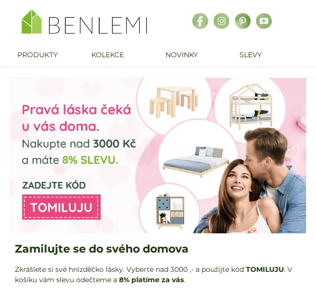 Michal z rodiny Benlemi: 8% sleva na nábytek a doplňky – červenec 2026 | Nuslet.cz