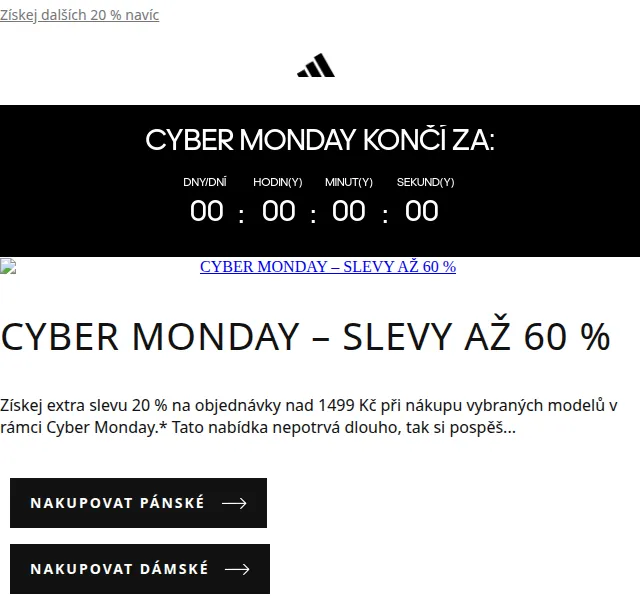 Adidas: Až 60% sleva + extra 20% na objednávky nad 1499 Kč – červen 2026 | Nuslet.cz