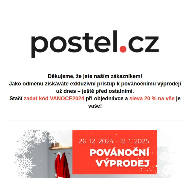 Postel.cz: Povánoční výprodej 20 % na vše – červen 2026 | Nuslet.cz