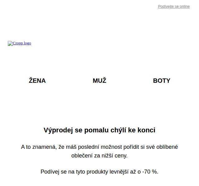 Cropp: slevy až 70 % ve výprodeji – červen 2026 | Nuslet.cz