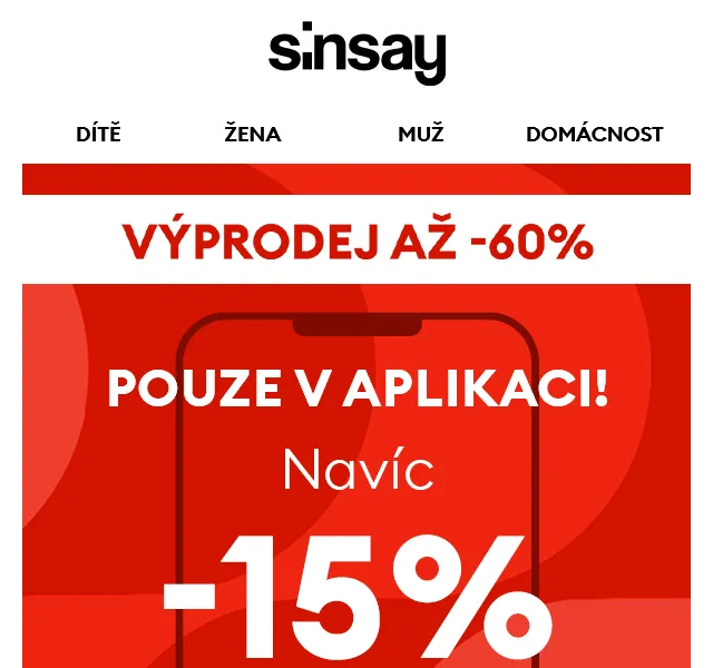 Sinsay: Sleva 15 % na výprodej pouze v aplikaci – červen 2026 | Nuslet.cz