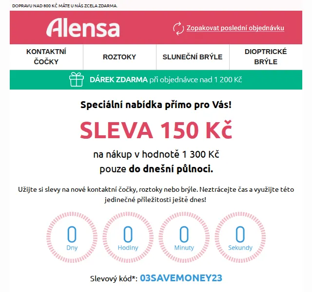 Alensa: SLEVA 150 Kč na nákup od 1 300 Kč – červen 2026 | Nuslet.cz