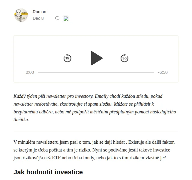 Substack: risk management investic – červen 2026 | Nuslet.cz