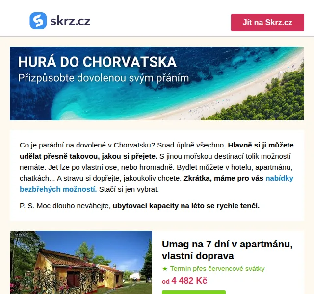 Skrz.cz: Dovolená v Chorvatsku od 4 482 Kč – červen 2026 | Nuslet.cz