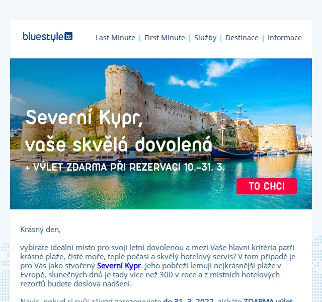 ✈ CK Blue Style ☀️: Severní Kypr – All Inclusive od 15 290 Kč – červen 2026 | Nuslet.cz