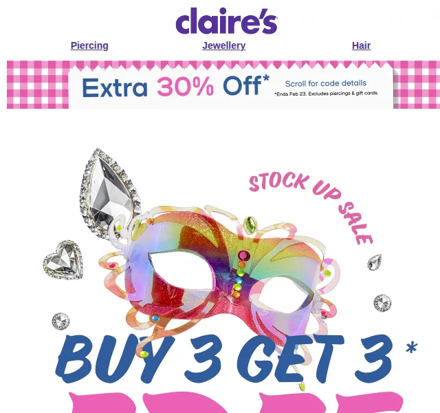 Claire's: Buy 3 Get 3 FREE – červen 2026 | Nuslet.cz
