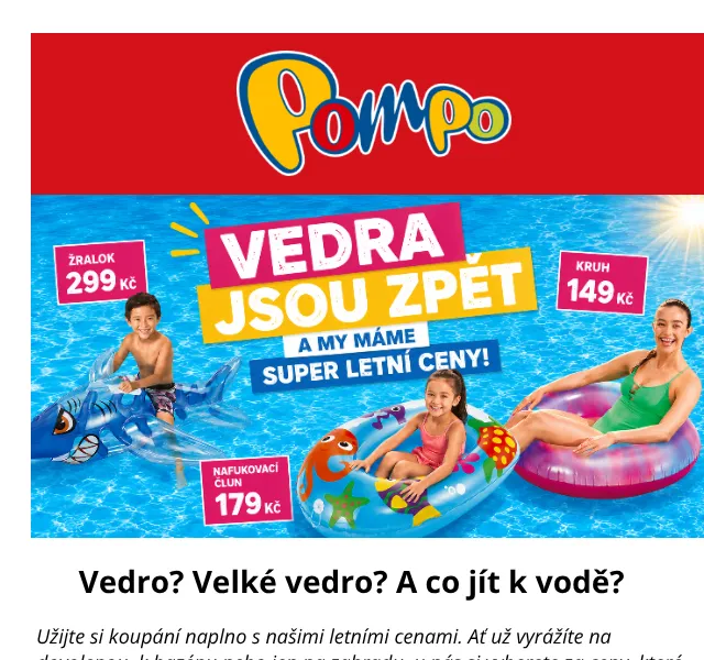 Pompo E-shop: Nafukovací hračky a kruhy až -50 % – červenec 2026