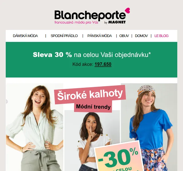 Blancheporte: Výprodej širokých kalhot od 799 Kč – červen 2026 | Nuslet.cz