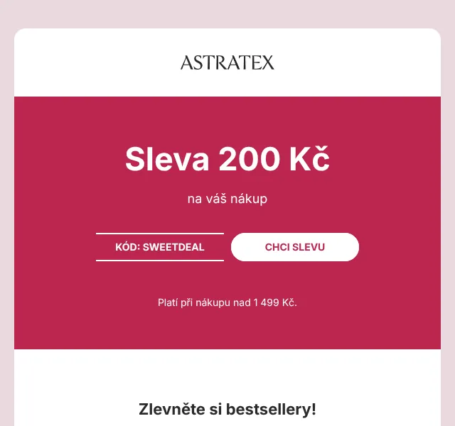 Astratex.cz: 200 Kč + 20 % sleva – červenec 2026