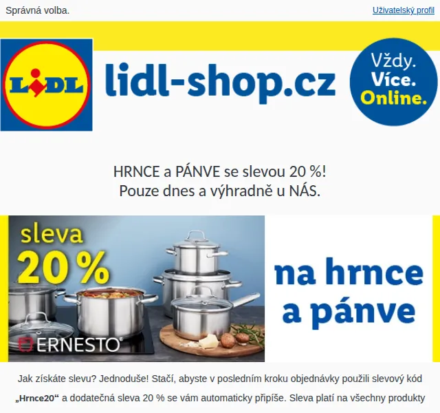 Lidl: Sleva 20 % na hrnce a pánve ERNESTO – červen 2026 | Nuslet.cz