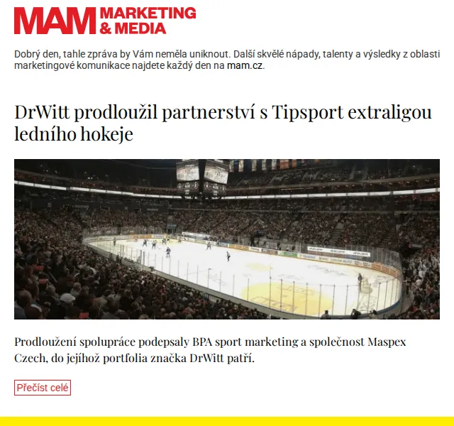 Marketing & Media: DrWitt prodloužil partnerství s extraligou – červenec 2026 | Nuslet.cz
