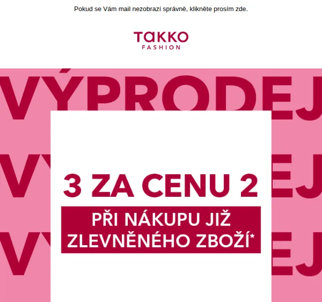 Takko Fashion: sleva 3 za 2 ve výprodeji – červen 2026 | Nuslet.cz