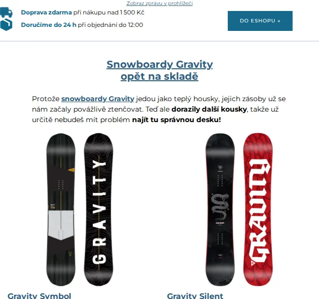 SNOWBOARD ZEZULA: Doplněné zásoby snowboardů Gravity – červen 2026 | Nuslet.cz