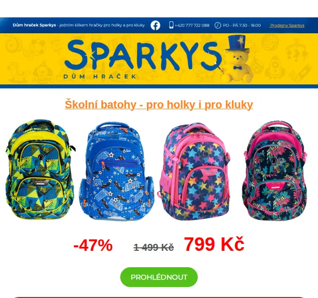 Sparkys: SLEVA 47% na školní batohy – červen 2026 | Nuslet.cz