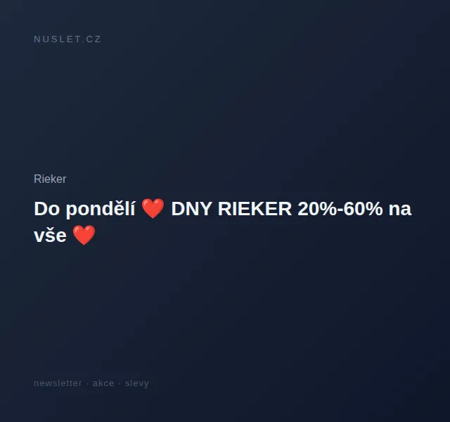 Rieker: Dny Rieker 20-60% na vše – červen 2026 | Nuslet.cz